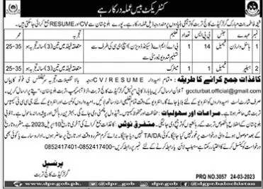 Sheikha Fatima Bint Mubarak Girls Cadet College Turbat Jobs Jobs 2023 — original advertisement