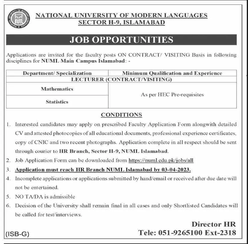 National University of Modern Languages Islamabad Jobs 2023 Jobs 2023 — original advertisement