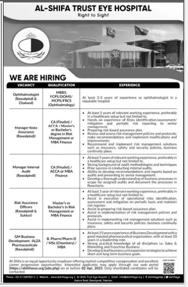 Al Shifa Trust Eye Hospital Rawalpindi Jobs 2023 – Al-Shifa Trust Eye Hospital Rawalpindi Pakistan Jobs 2023 — original advertisement
