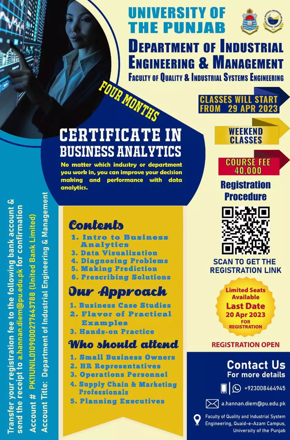 Business Analytics admissions in university of Punjab 2023 Admissions 2023 — original advertisement