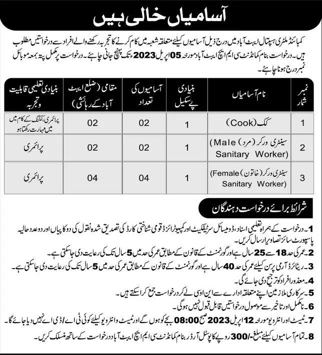 Combined Military Hospital Cmh Abbottabad Jobs 2023 Jobs 2023 — original advertisement