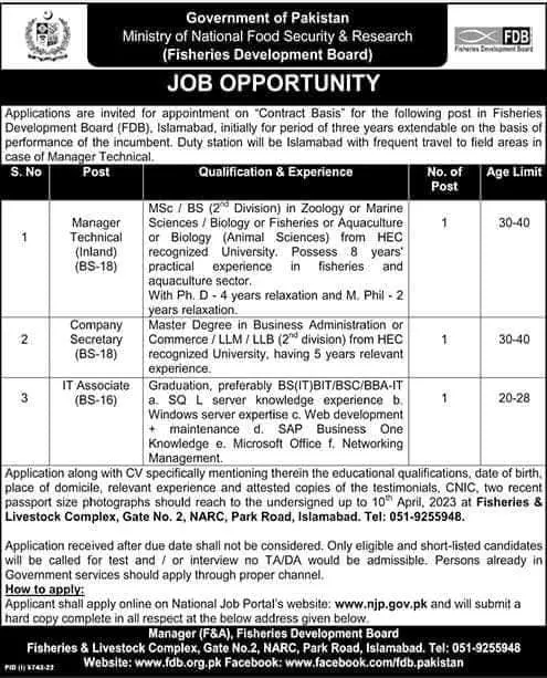Ministry of National Food Security & Research Islamabad Jobs Jobs 2023 — original advertisement