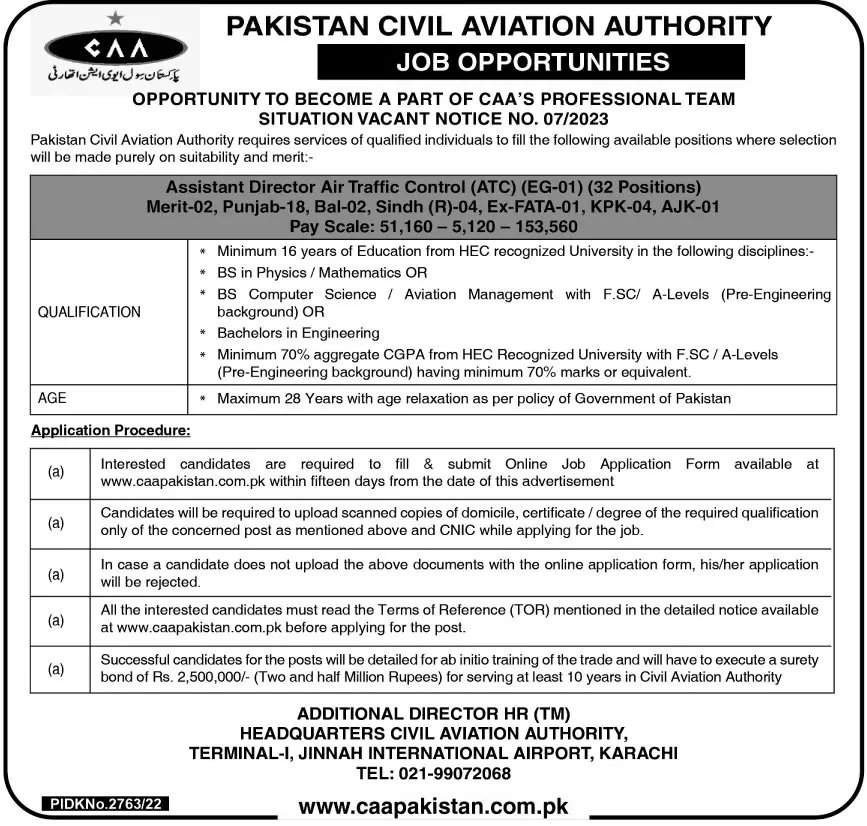 Pakistan Civil Aviation Authority Jobs 2023 – Pakistan Civil Aviation Authority (CAA) Jobs 2023 — original advertisement