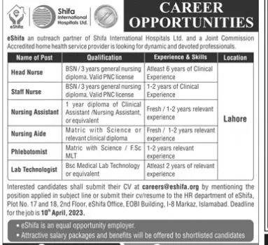 Shifa International Hospital Islamabad Jobs 2023 Jobs 2023 — original advertisement