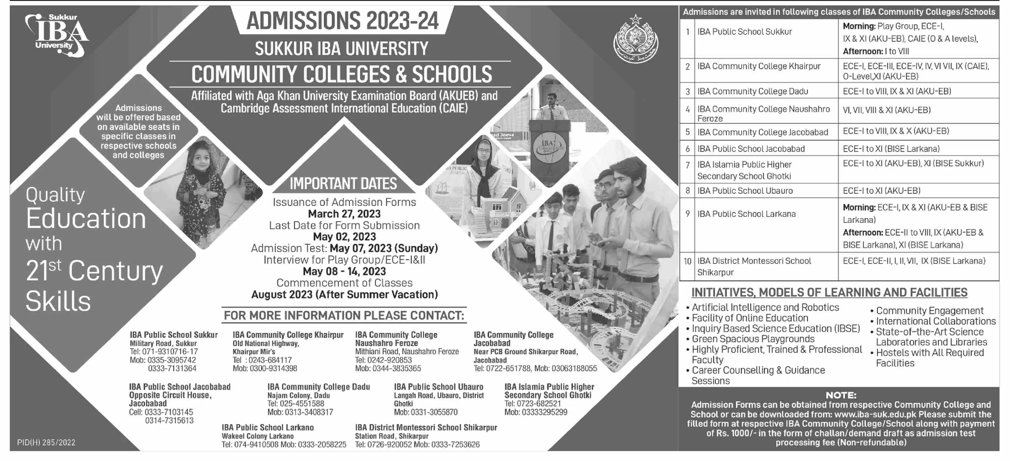 Sukkur IBA University Admissions 2023 Admissions 2023 — original advertisement