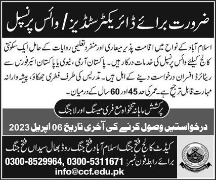 Cadet College Fateh Jang Punjab Jobs 2023 Jobs 2023 — original advertisement