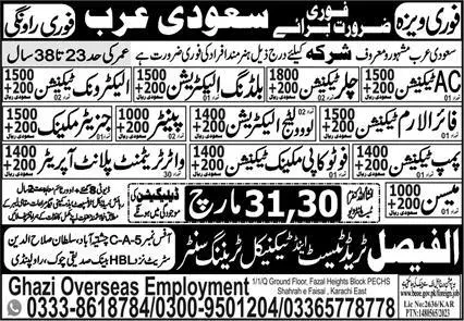 Fire Alarm Technician & Electronic Technician Jobs 2023 – Ghazi Overseas Employment Jobs 2023 — original advertisement