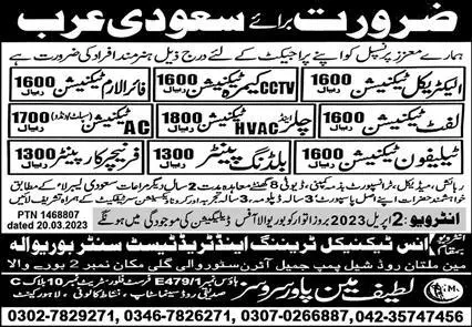 Fire Alarm Technician & Lift Technician Jobs 2023 – Latif Manpower Services Jobs 2023 — original advertisement