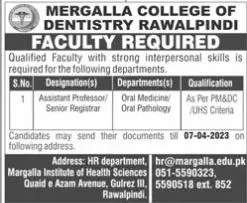 Margalla College of Dentistry Rawalpindi Jobs 2023 Jobs 2023 — original advertisement