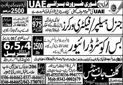 Factory Worker & Coaster Driver Jobs 2023 in UAE – Gulf Job Hunts Manpower Services Jobs 2023 — original advertisement