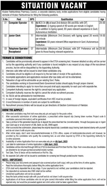 Khyber Pakhtunkhwa Pharmacy Council Jobs 2023 Jobs 2023 — original advertisement