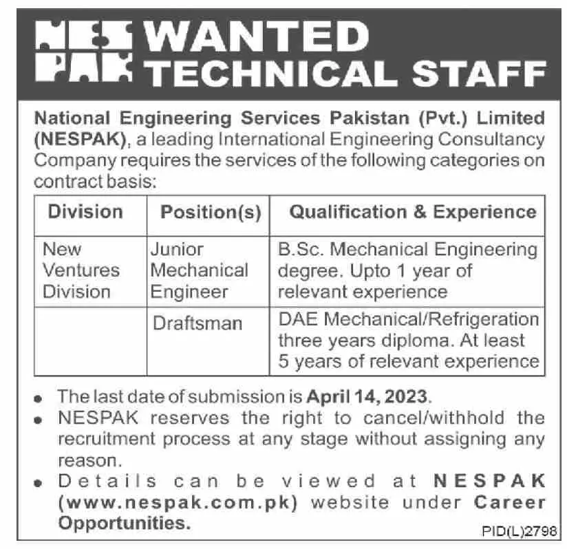 NESPAK National Engineering Services Pakistan Jobs 2023 Jobs 2023 — original advertisement