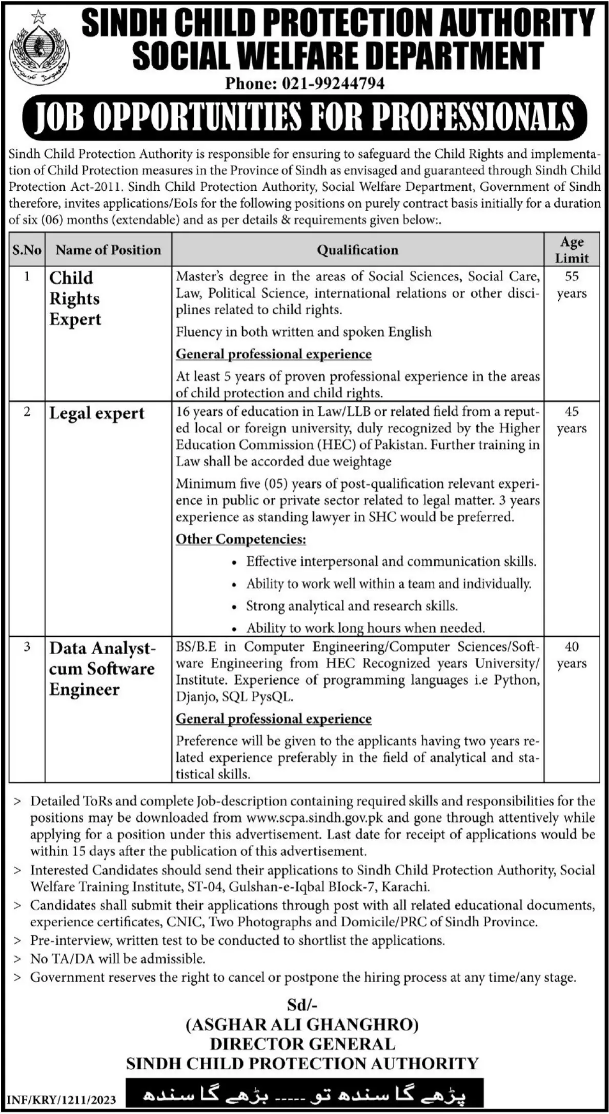 Social Welfare Department SCPA Karachi Jobs 2023 – Social Welfare Department Sindh Jobs 2023 — original advertisement