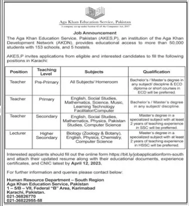 Aga Khan Education Service Pakistan Jobs 2023 Jobs 2023 — original advertisement
