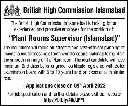 British High Commisson Islamabad Jobs 2023 Jobs 2023 — original advertisement