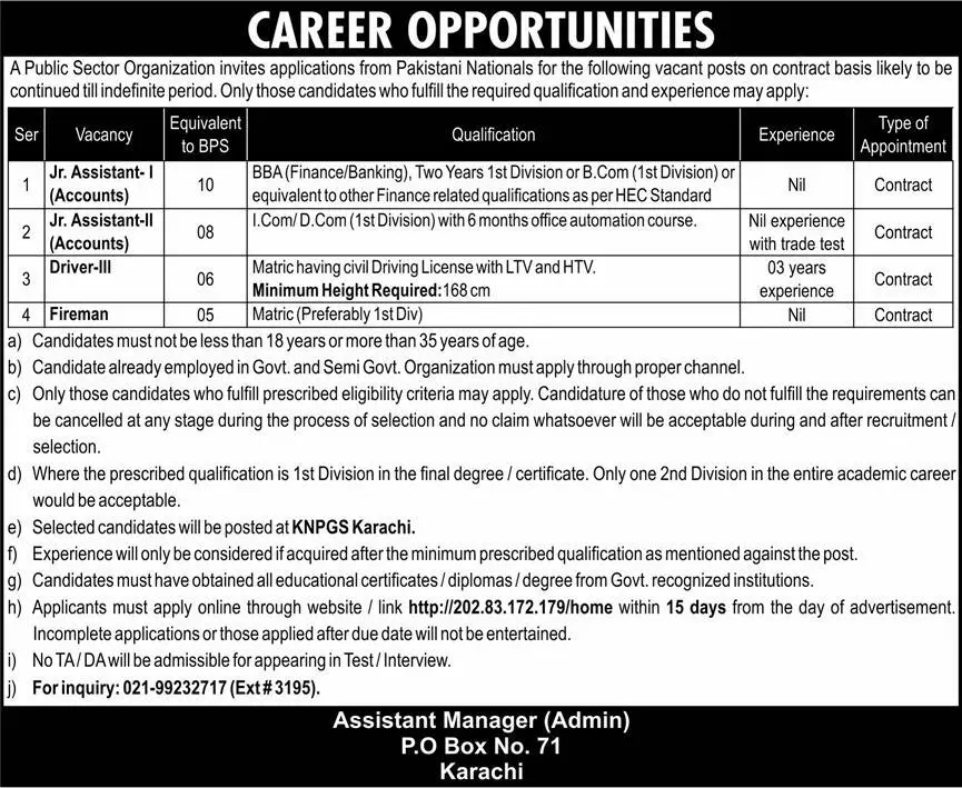 Public Sector Organization Karachi Jobs 2023 Jobs 2023 — original advertisement