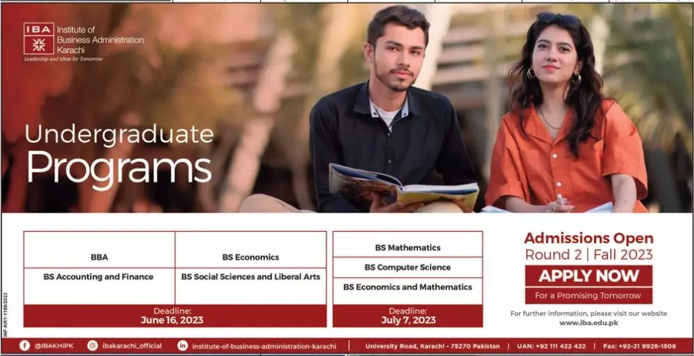 Institute of Business Administration IBA Karachi admissions Admissions 2023 — original advertisement
