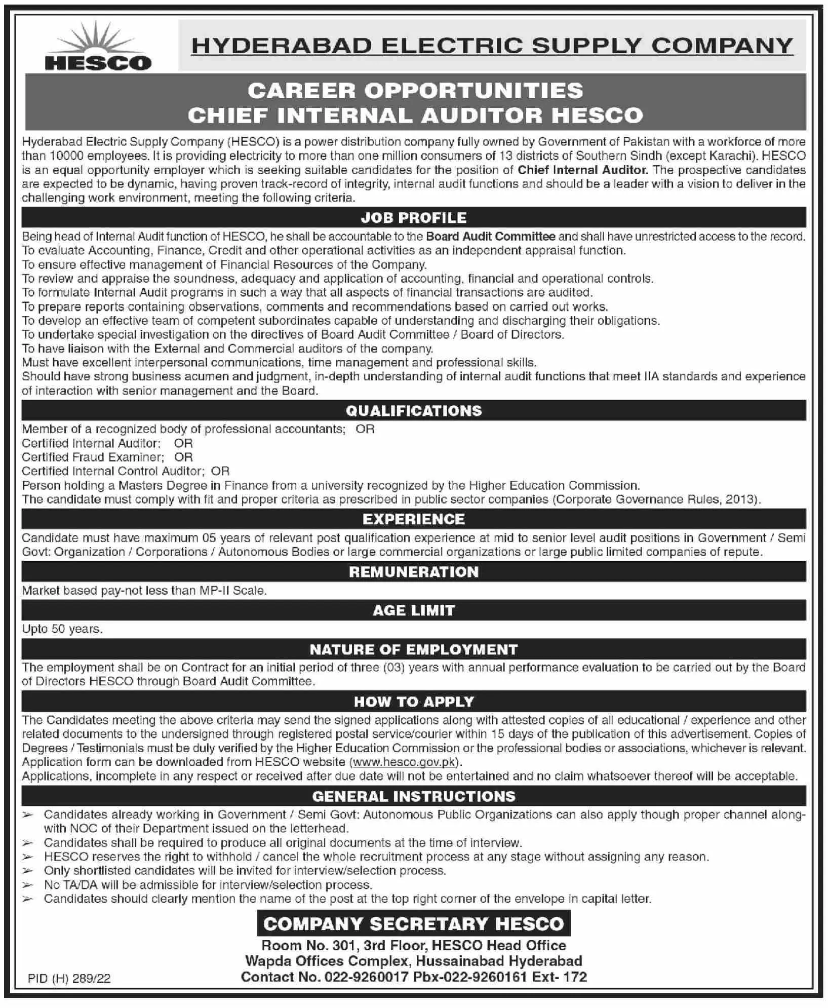 Hyderabad Electric Supply Company HESCO Jobs 2023 Jobs 2023 — original advertisement