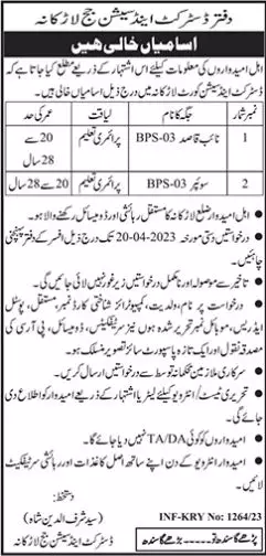 District & Session Judge Larkana Sindh Jobs 2023 Jobs 2023 — original advertisement