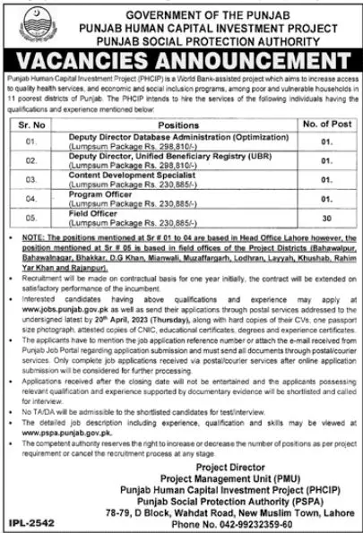 Punjab Social Protection Authority Jobs 2023 Jobs 2023 — original advertisement