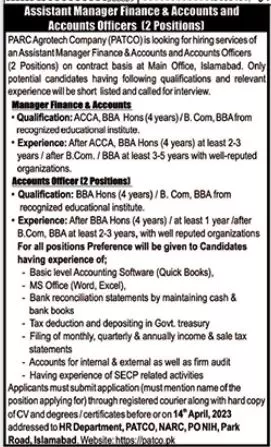 PARC Agrotech Company PATCO Islamabad Jobs 2023 – Private Company Jobs 2023 — original advertisement