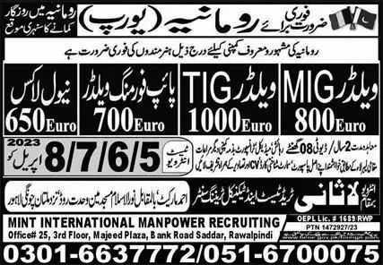 MiG Welder & TIG Welder Jobs 2023 in Romania – Lasani Trade Test & Technical Training Center Jobs 2023 — original advertisement