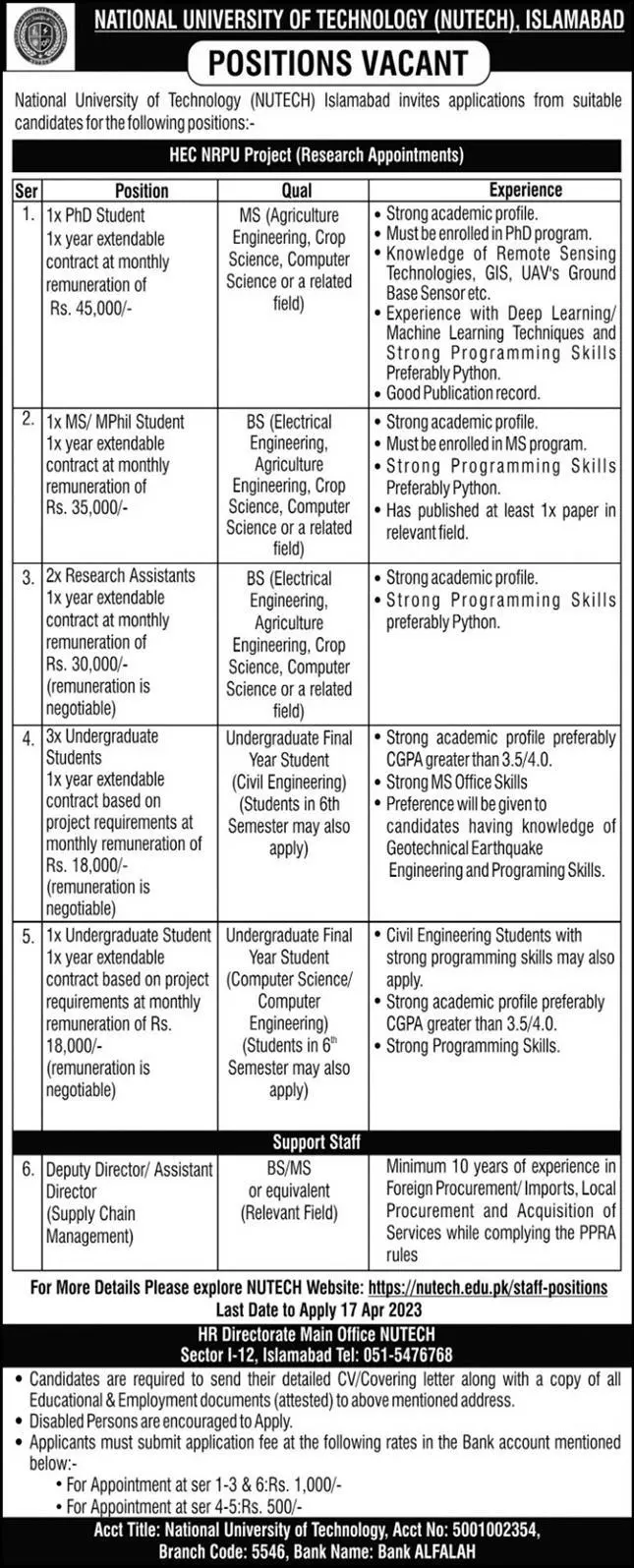National University of Technology nutech Islamabad Jobs 2023 Jobs 2023 — original advertisement