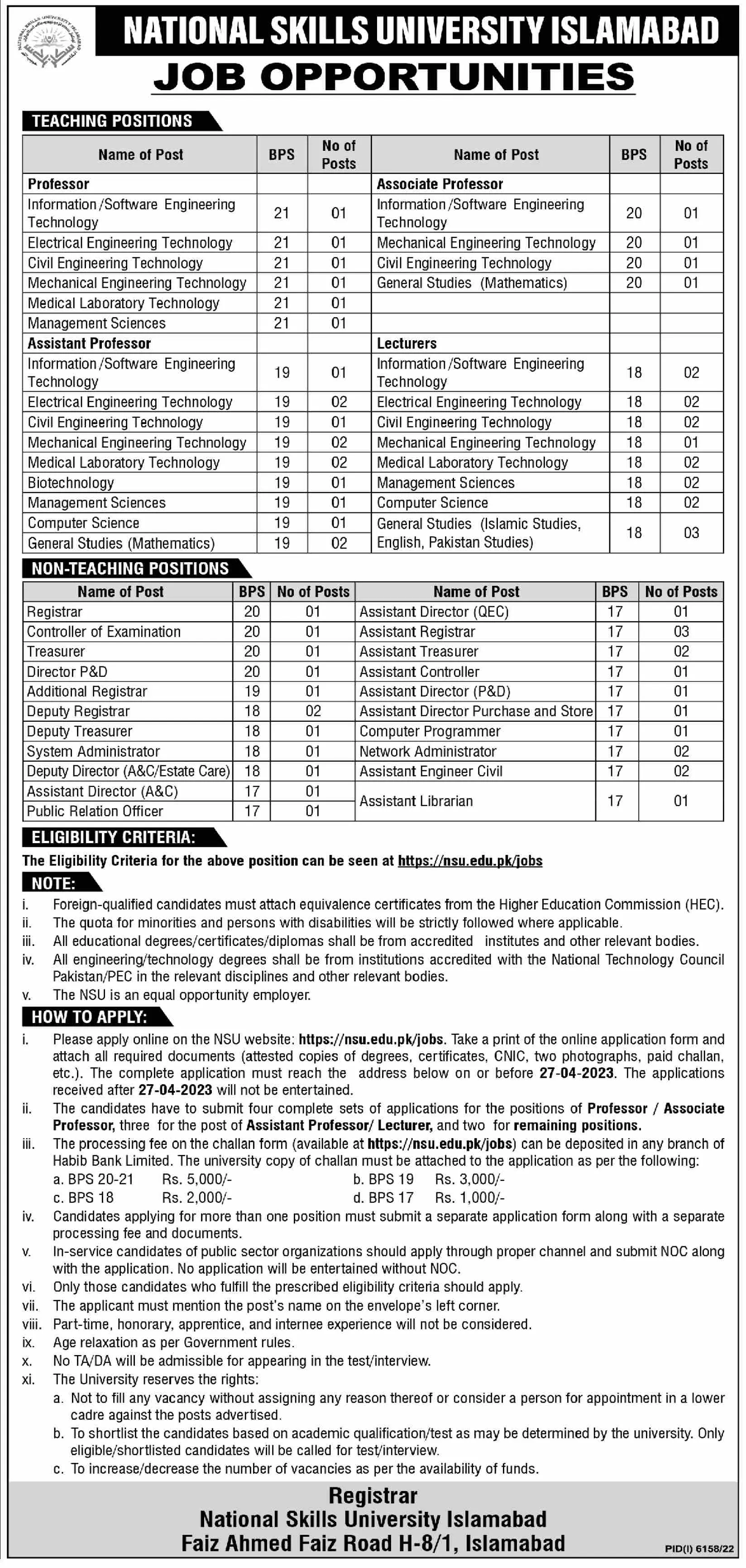 National Skills University Islamabad Jobs 2023 Jobs 2023 — original advertisement