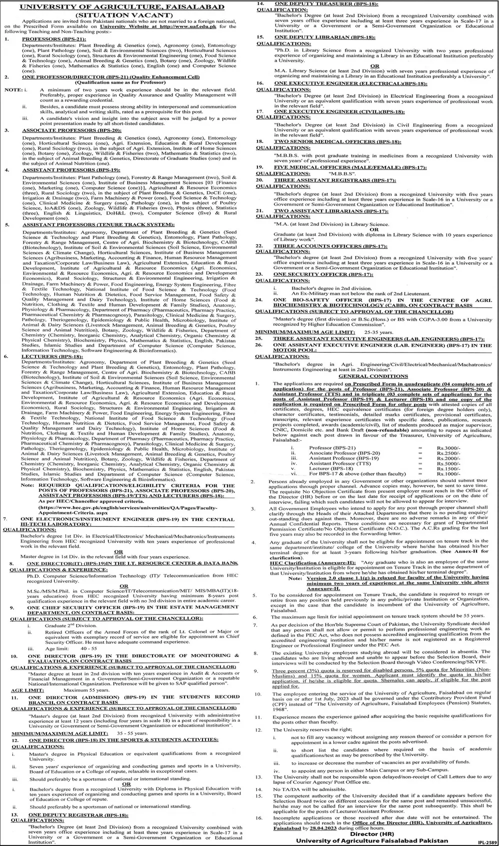 University of Agriculture Faisalabad Jobs 2023 Jobs 2023 — original advertisement