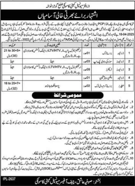 Municipal Committee Gujranwala Jobs 2023 – Muncipal Commette Jobs 2023 — original advertisement