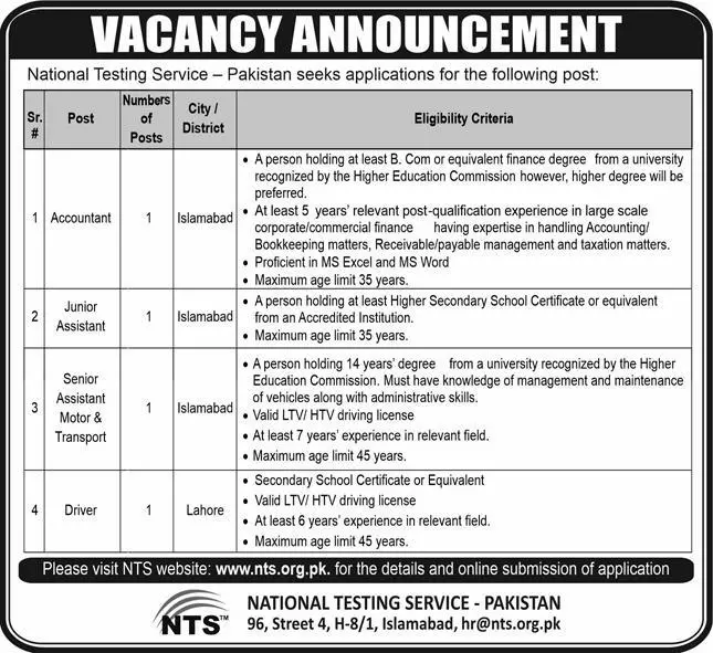 National Testing Service Islamabad Jobs 2023 – Government of Pakistan Jobs 2023 — original advertisement