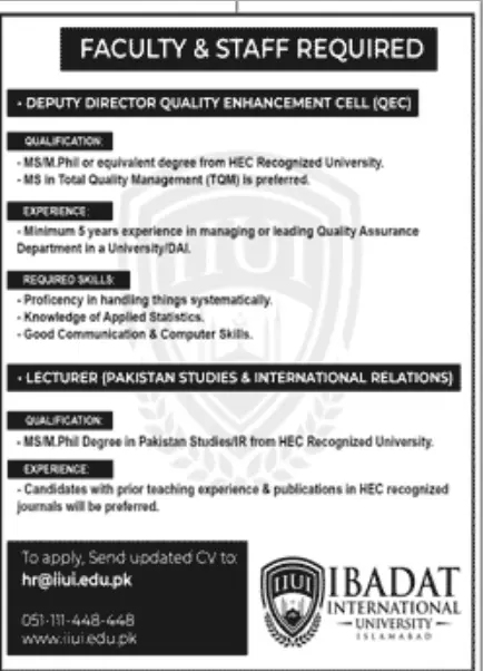 Ibadat International University Islamabad Jobs 2023 Jobs 2023 — original advertisement