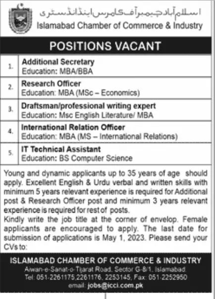 Islamabad Chamber of Commerce & Industry ICCI Jobs 2023 Jobs 2023 — original advertisement