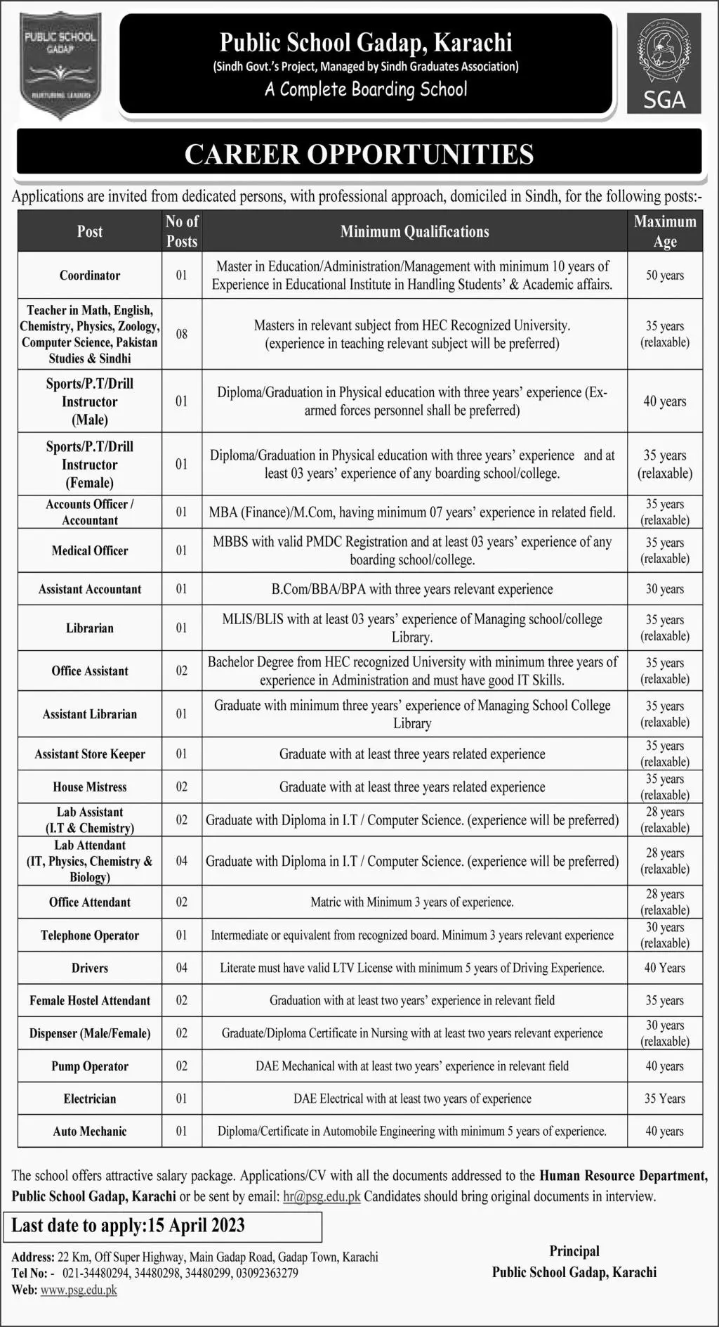 Public School Gadap Karachi Jobs 2023 Jobs 2023 — original advertisement