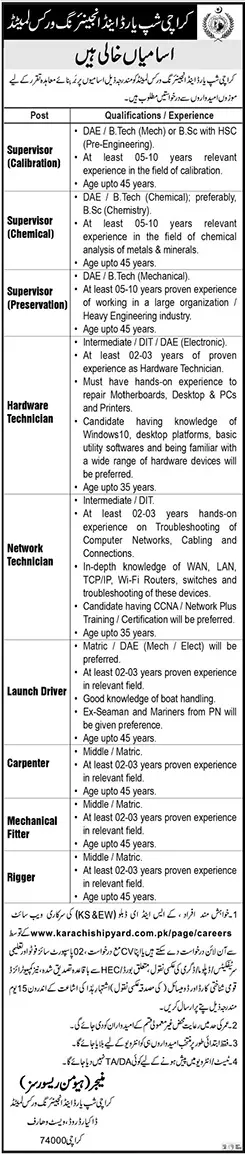 Karachi Shipyard & Engineering works Limited Jobs 2023 Jobs 2023 — original advertisement