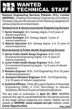National Engineering Service Pakistan Jobs 2023 – NESPAK National Engineering Services Pakistan Jobs 2023 — original advertisement