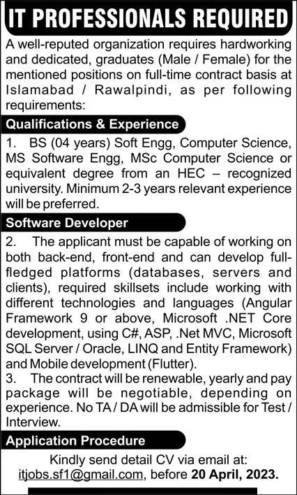Well Reputed Organization Jobs 2023 – Public Sector Organization Jobs 2023 — original advertisement