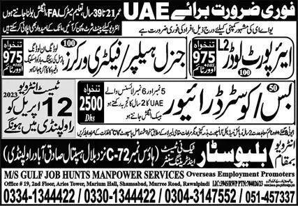 Airport Loader and Factory Worker jobs in UAE 2023 – Blue Star Techni Test & Training Center Jobs 2023 — original advertisement