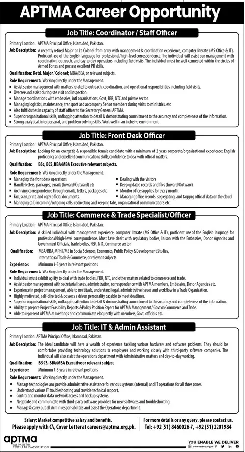 All Pakistan Textile Mills Association APTMA Jobs 2023 Jobs 2023 — original advertisement