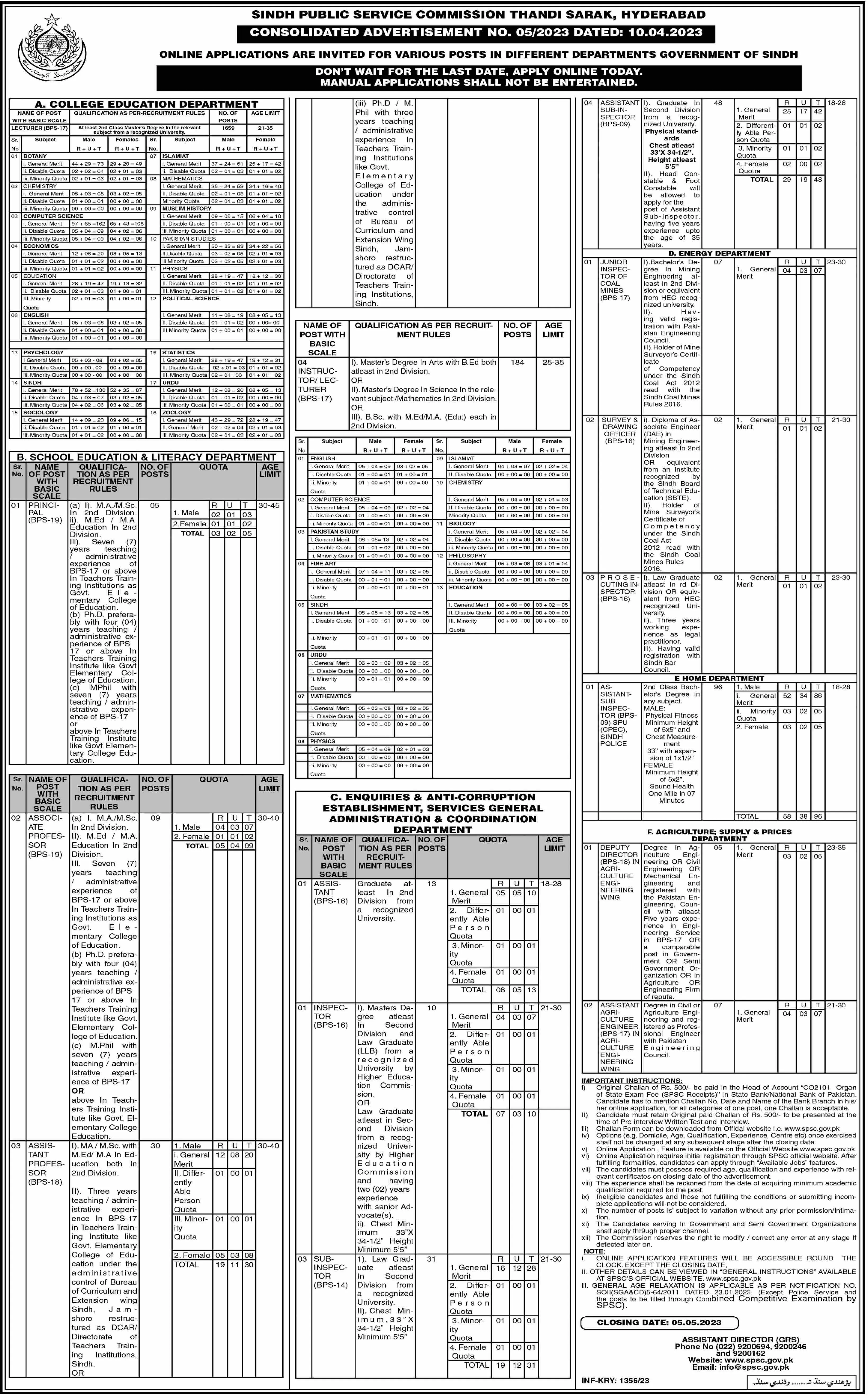 Sindh Public Service Commission Jobs 05/2023 – Sindh Public Service Commission at Karachi Jobs 2023 — original advertisement