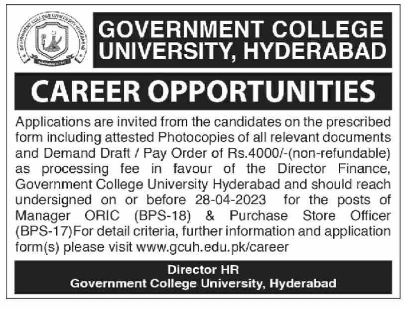Government College University Hyderabad Jobs 2023 Jobs 2023 — original advertisement