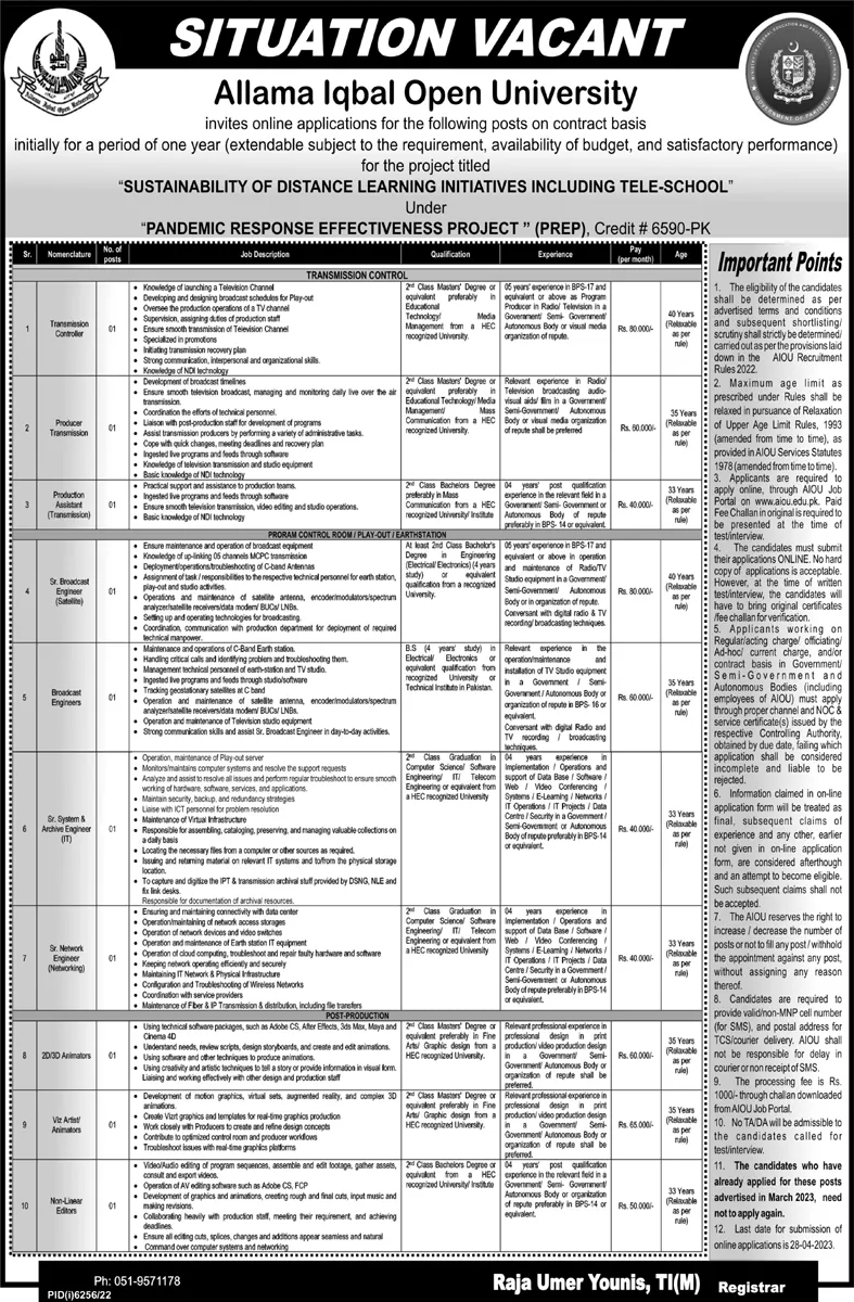 Allama Iqbal Open University AIOU Islamabad Jobs 2023 – Allama Iqbal Open University Islamabad Jobs 2023 — original advertisement