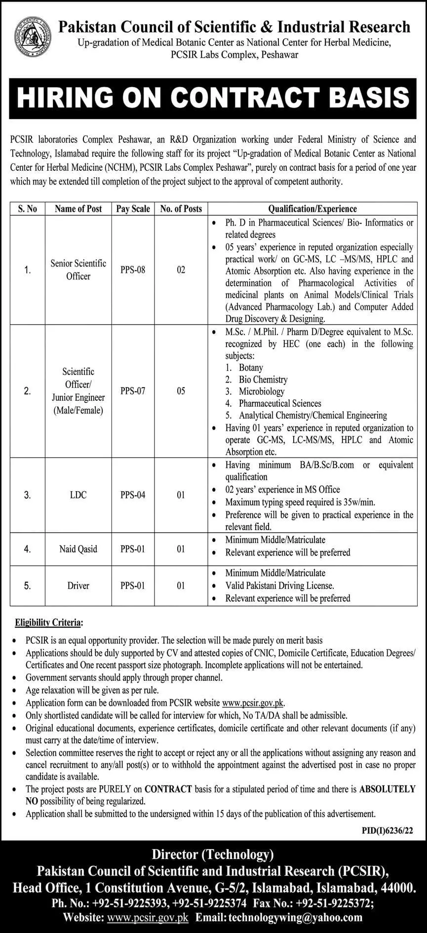 Pakistan Council of Scientific and Industrial Research Jobs Jobs 2023 — original advertisement