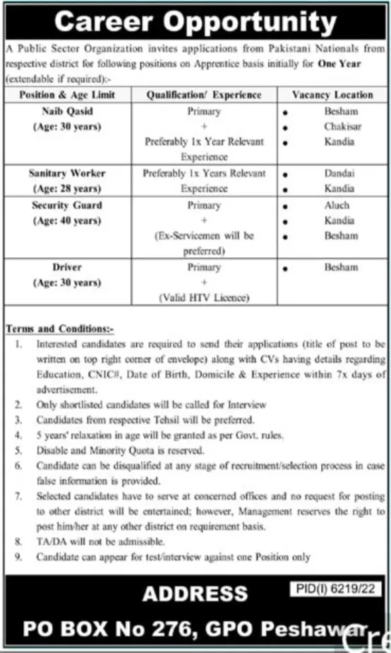 Public Sector Organization Peshawar Jobs 2023 Jobs 2023 — original advertisement