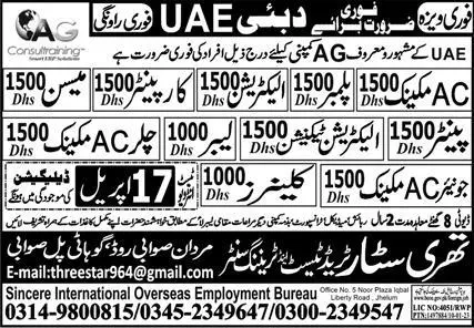 Junior AC Mechanic & Electrician Technician Jobs 2023 – Sincere International Overseas Employment Bureau Jobs 2023 — original advertisement