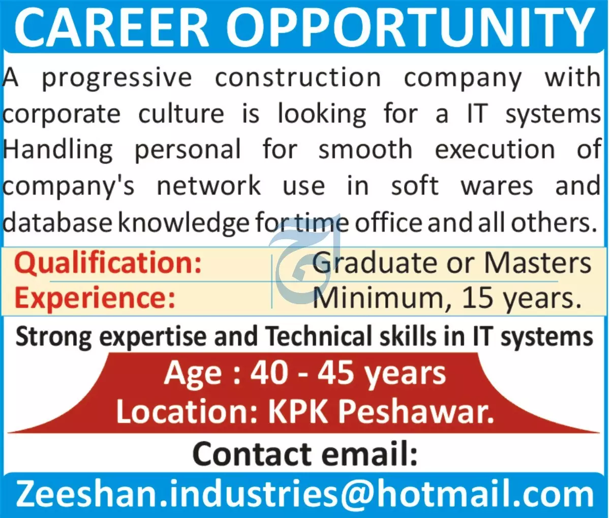 Progressive Construction Company Peshawar Jobs 2023 – Private Company Jobs 2023 — original advertisement