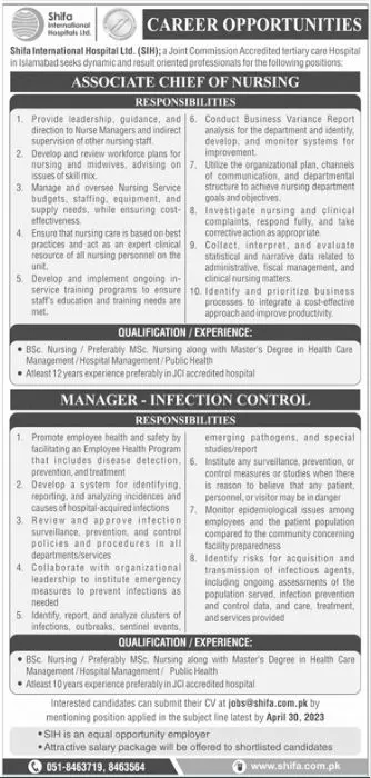 Shifa International Hospital Islamabad Jobs 2023 Jobs 2023 — original advertisement