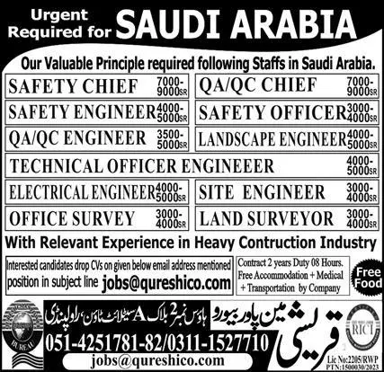 Safety chief landscape engineer, Jobs in Saudi arabia 2023 – Qureshi Manpower Bureau Jobs 2023 — original advertisement