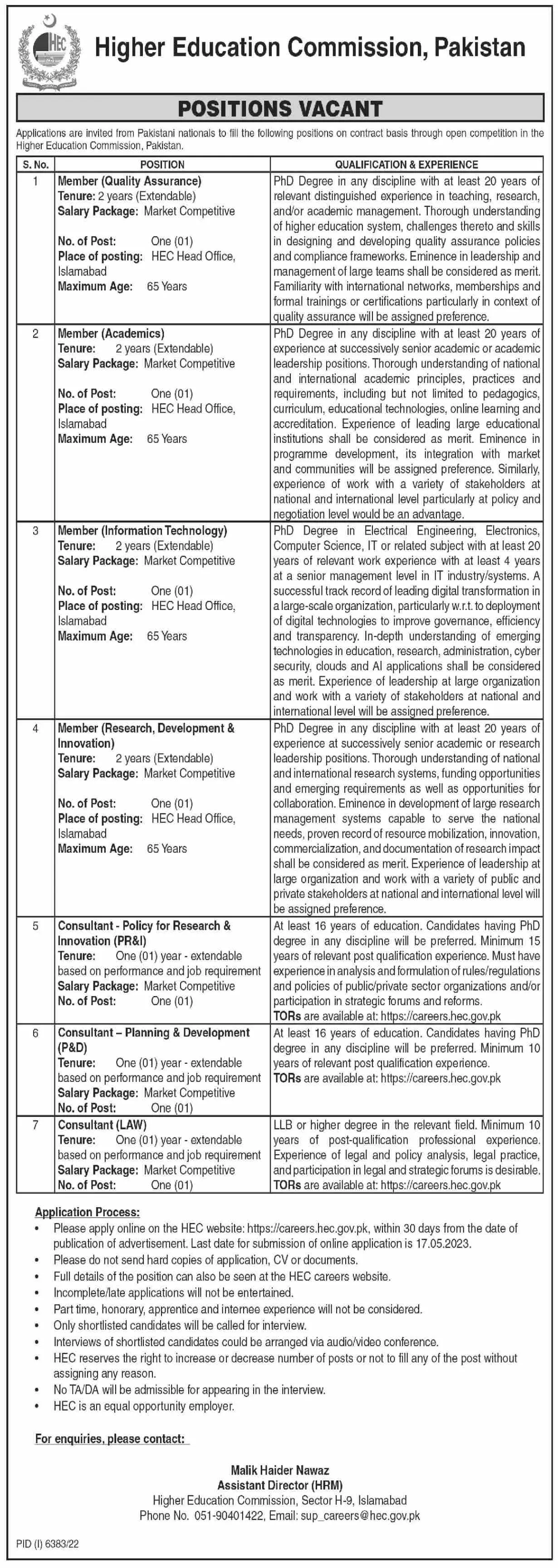 Higher Education Commission Islamabad Jobs 2023 Jobs 2023 — original advertisement
