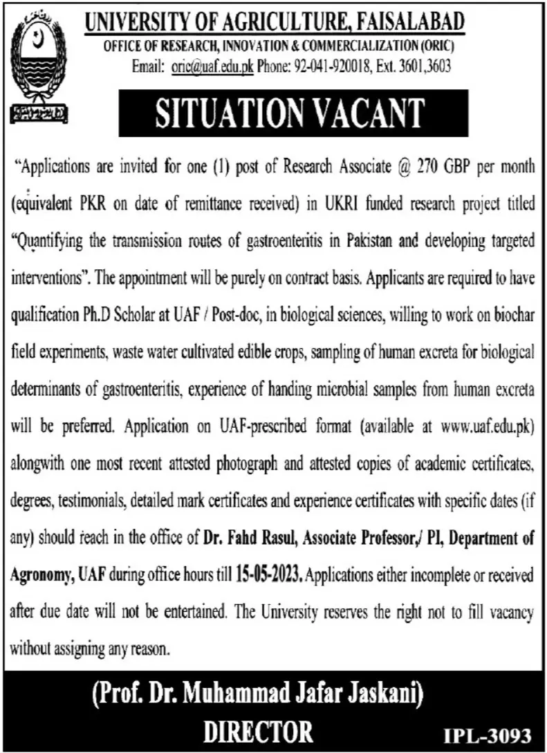 University Of Agriculture UAF Faisalabad Jobs 2023 – University of Agriculture Faisalabad Jobs 2023 — original advertisement